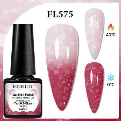 FOUR LILY 7ml Thermal Nail Gel Polish 3 Colors Changing Semi Permanent Soak Off UV/LED Nail Supplies Gel for Manicure Design