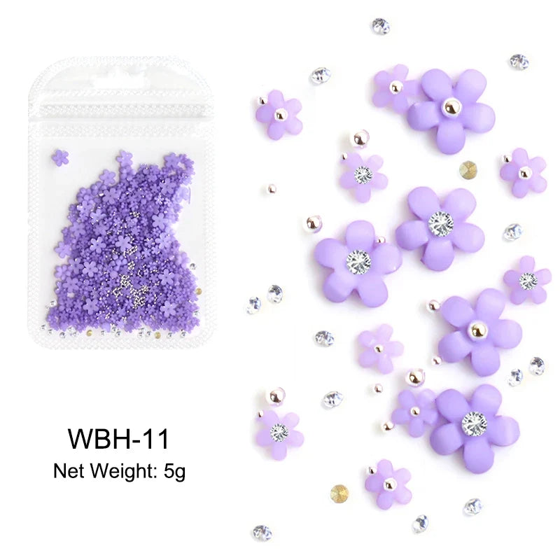 White Acrylic Flower Nail Art Decorations Mixed Size Rhinestones Red Blue Gem Manicure Tools Accessories DIY Nails Design 5g