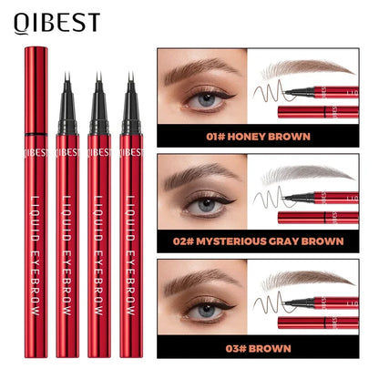 QIBEST 2 Fork Tip Liquid Eyebrow Pencil Eyeliner Lower Eyelash Pen Makeup Waterproof Lasting Quick Drying Ultra-fine Brows Pen