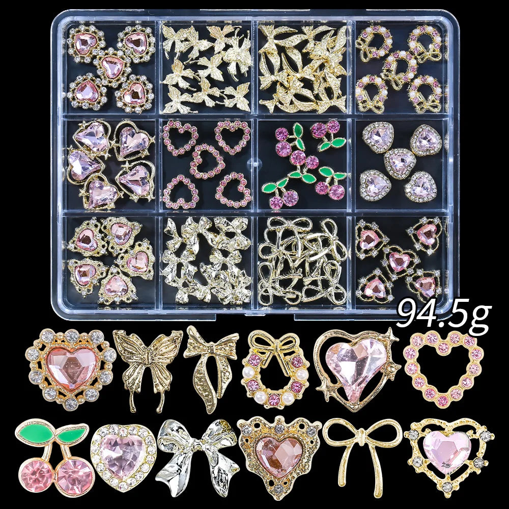 120pcs/box 3D Gold Bow Butterfly Nail Metal Charms Shiny Cute Bowtie/Diamond Star Nail Jewelry 120 Luxury Nail Art Supplies #RE4