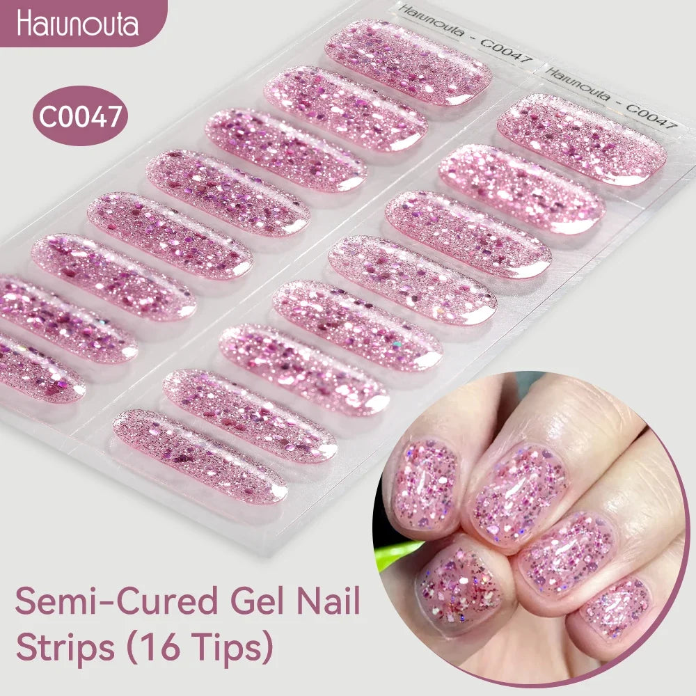 Gradient Auroras Semi Cured Gel Nail Strips Sparkly Shinning DIY Gel Polish Stickers for Nails Works with UV/LED Nail Lamps