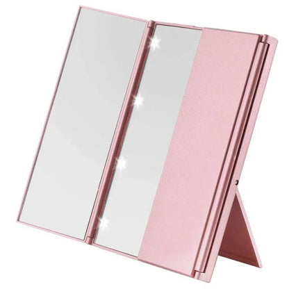 Get the Perfect Look Anywhere with the Portable Three-Sided LED Makeup Mirror - Ideal for Travel and Touch-Ups!