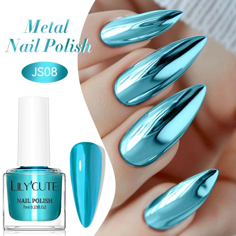 LILYCUTE 7ml  Mirror Metallic Nail Polish No Need of UV LED Lamp Nail Supplies Vernis Red Purple Mirror Effect for Nails