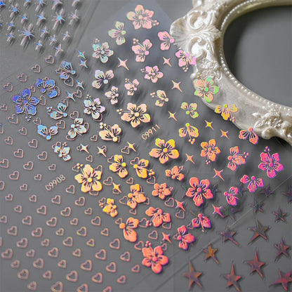 12pcs Bronzing Laser Star Nail Stickers 3D Alphabet/Heart/Flower Nail Art Self-Adhesive Sliders DIY Gradient Manicure Y2K Decals