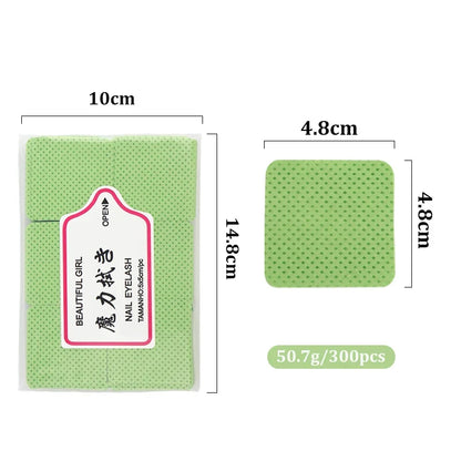 300pcs Lint-Free Eyelash Glue Wipes Paper Gel Remover Clean Month of Bottle Cotton Pads Beauty Cleaning Nail Art Makeup Tools