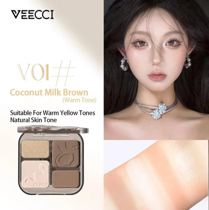 VEECCI 4 Color Contour Palette Powder Matte Shimmer Bronzer Highlighter Brighten  Nude Tones Longlasting Facial  Makeup