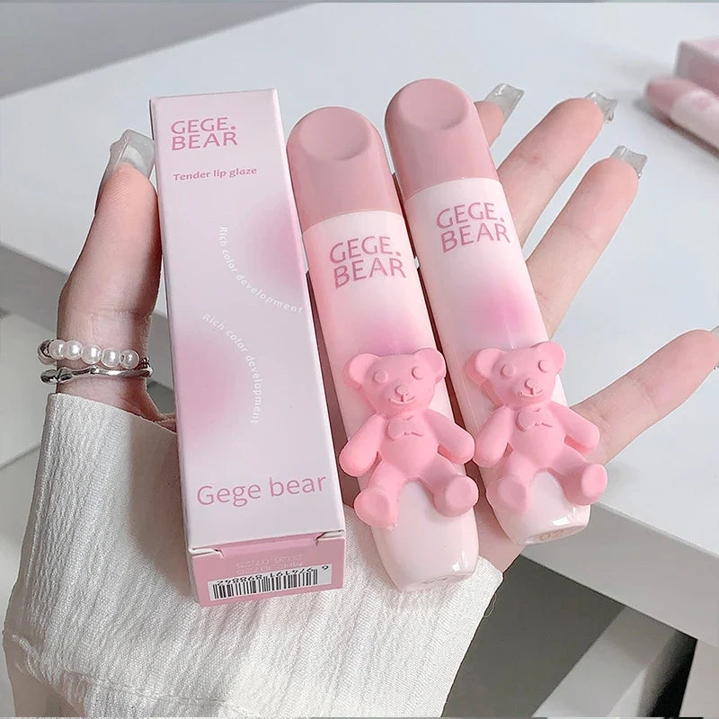 Cute Little Bear Lip Glaze Mist Face Matte Velvet Lipstick Holding Makeup Whitening Lip Cream Coloring Lip Color