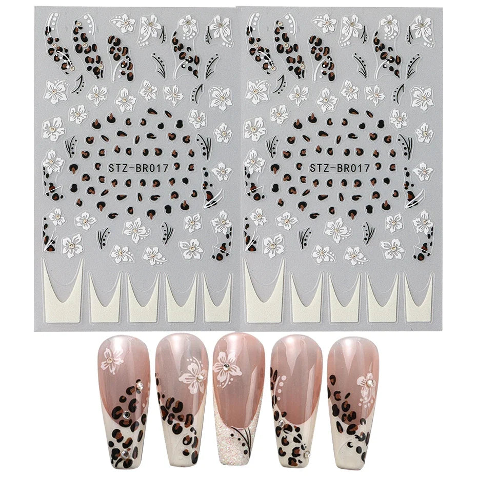 Cheetah French Nails Stickers Flowers Leopard Self-Adhesive Decals Holographic Slider Manicure Art Supplies And Decorations