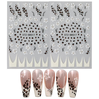Cheetah French Nails Stickers Flowers Leopard Self-Adhesive Decals Holographic Slider Manicure Art Supplies And Decorations