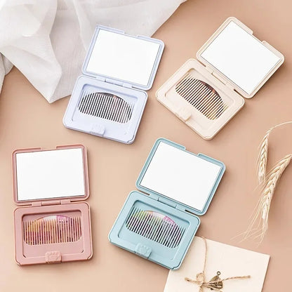Cute foldable portable makeup mirror, 2-in-1 mini handheld makeup and comb, perfect for students and young girls, makeup, cheap,