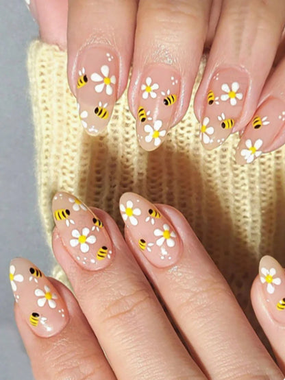 ARTAUG 24PCS Medium Stiletto Pink Black French Tip Press On Nails Star Pattern Glitter Press On Nails
