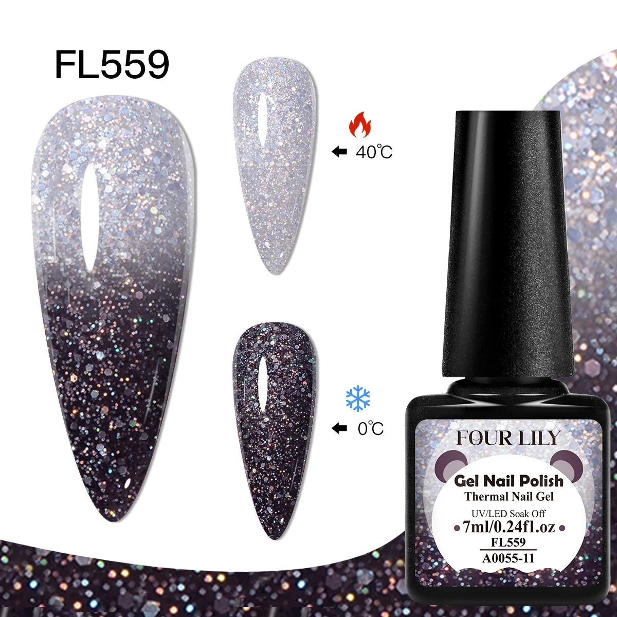 FOUR LILY 7ml Thermal Nail Gel Polish 3 Colors Changing Semi Permanent Soak Off UV/LED Nail Supplies Gel for Manicure Design