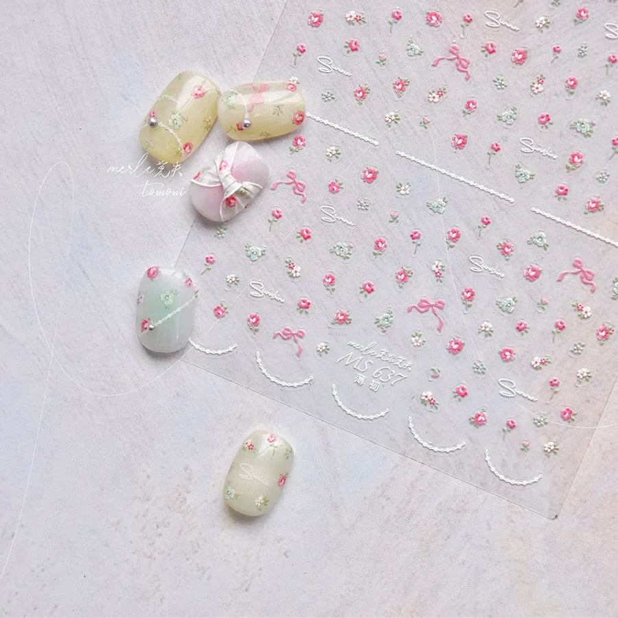 1pcs Dream Flower Window Shell Light Nail Art Stickers Japanese Flower Self Adhesive Stickers Press On Nails Decoration Decals