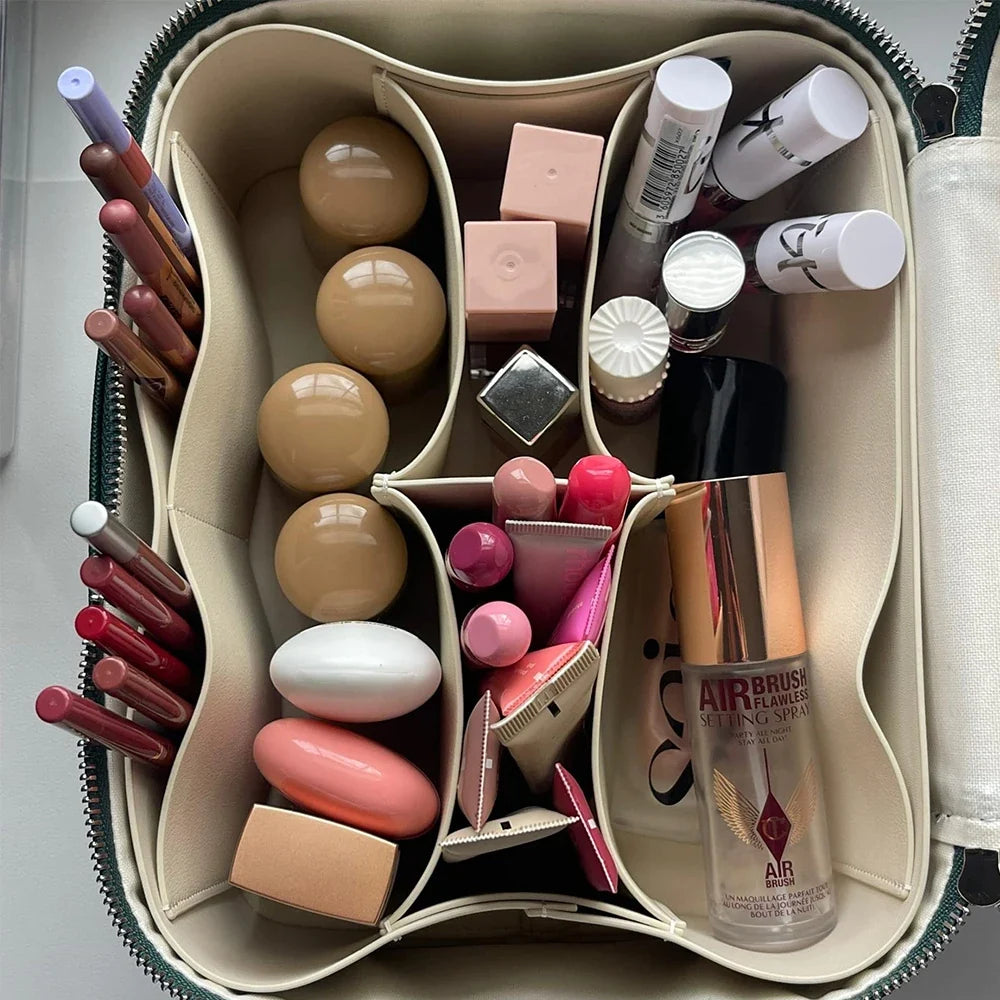 Customized name pu leather cosmetic bag with zoned storage and large capacity toiletry bag for autumn and winter new products