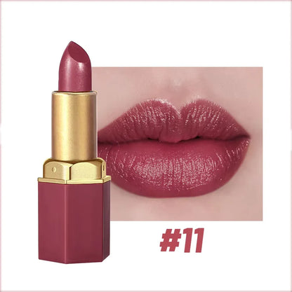 6 Colors Gold Bar Tube Lipstick Matte Texture Pearlescent Glitter Velvet Lipstick Valentine's Day Gift 1PCS