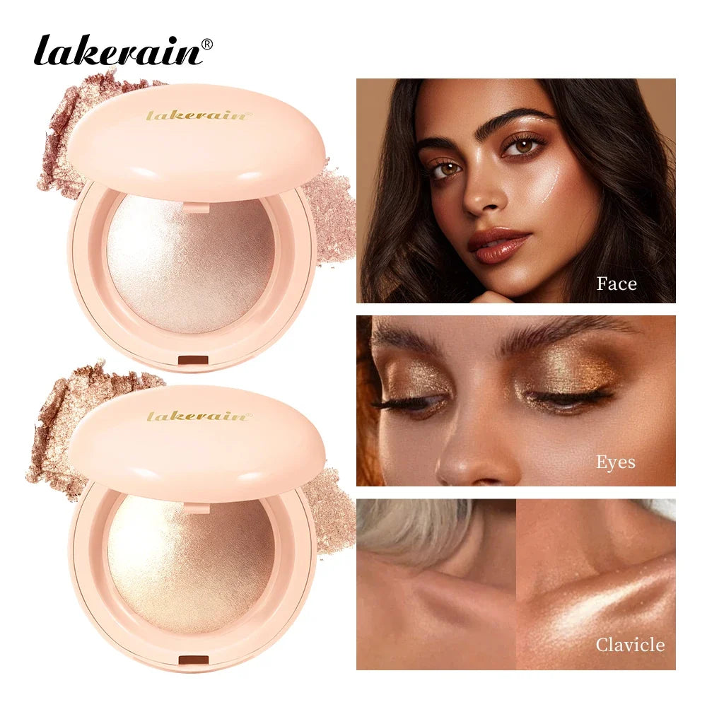 Lakerain Silken Touch Highlight Powder Smooth Texture Luminous Finish Long Lasting Makeup Waterproof Baked Highlighter Powder