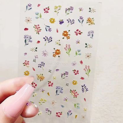 1pc Flower Nail Stickers Summer Floral Leaf Plant 5D Embossed Nail Slider Decals Self-Adhesive Nail Art Supplies Manicure Decor
