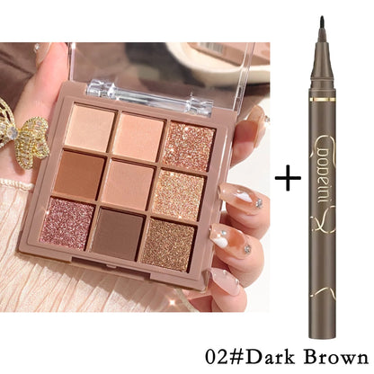 Luxurious 9-18 color eyeshadow palette - Velvet matte and shimmer effect, durable waterproof, berry, brown and nude tones