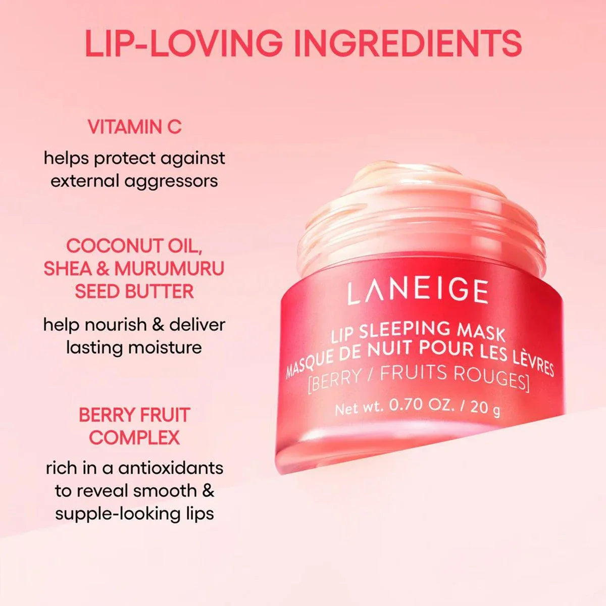 Laneige Lip Sleeping Mask 20g,Long-Lasting Hydration,Gel-Cream Texture,Nighttime Lip Care,Softens Lips,K-Beauty,Korean Makeup