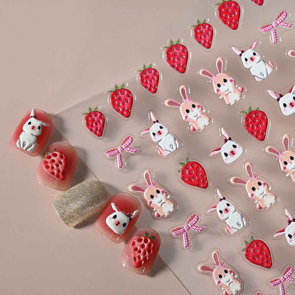 1Pcs 5D Lovely Panda Nail Stickers Cartoon Rabbit/Flower/Animal Self Adhesive Nail Art Decals Y2K Manicure Decorations Sliders *