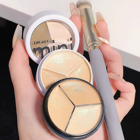 3 Colors Concealer Cream Full Coverage Acne Spot Dark Circles Contour Concealer Palette with Brush Moisturizing Cosmetics Makeup