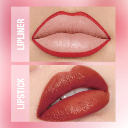 Integrated waterproof lipliner+lipstick lipstick lipstick set,no smudge,no fade,no cup,durable,easy to create a perfect makeup!