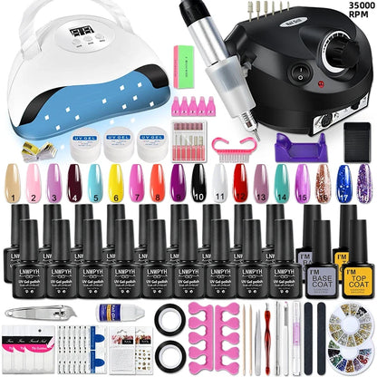 Professional Nail Gel Set, Manicure Tools Kit And Nail Lamp 18 Colors Varnish UV Gel Nail Polish Kit Contains Nail Drill Machine