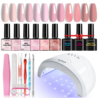 LIMEGIRL Gel Nail Polish Set UV LED Nail Light Gel Nail Kit Semi-Permanent Gel Varn Professional Nail Polishing Art Tool Set