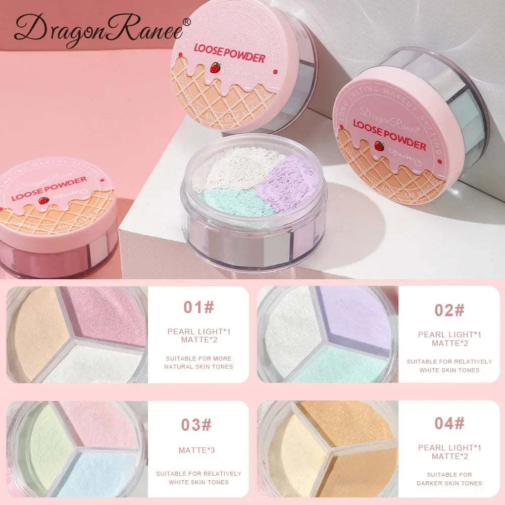 3Color Matte Face Loose Powder Waterproof Oil Control Facial Makeup Powder Natural Smooth Pearlescent Setting Powder Brightening
