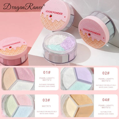 3Color Matte Face Loose Powder Waterproof Oil Control Facial Makeup Powder Natural Smooth Pearlescent Setting Powder Brightening