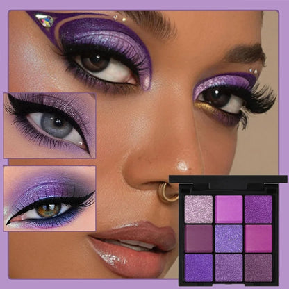 9-Color Eyeshadow Palette Mini Bright Colors Matte Metallic Shimmering Glitter Waterproof Long-Lasting Eyeshadow Makeup Set