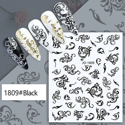Nail Art Stickers Woman Girl Sexy Sticker Body Press on Nail Slider Black White Decal Decoration Nail Design Accessories Wraps