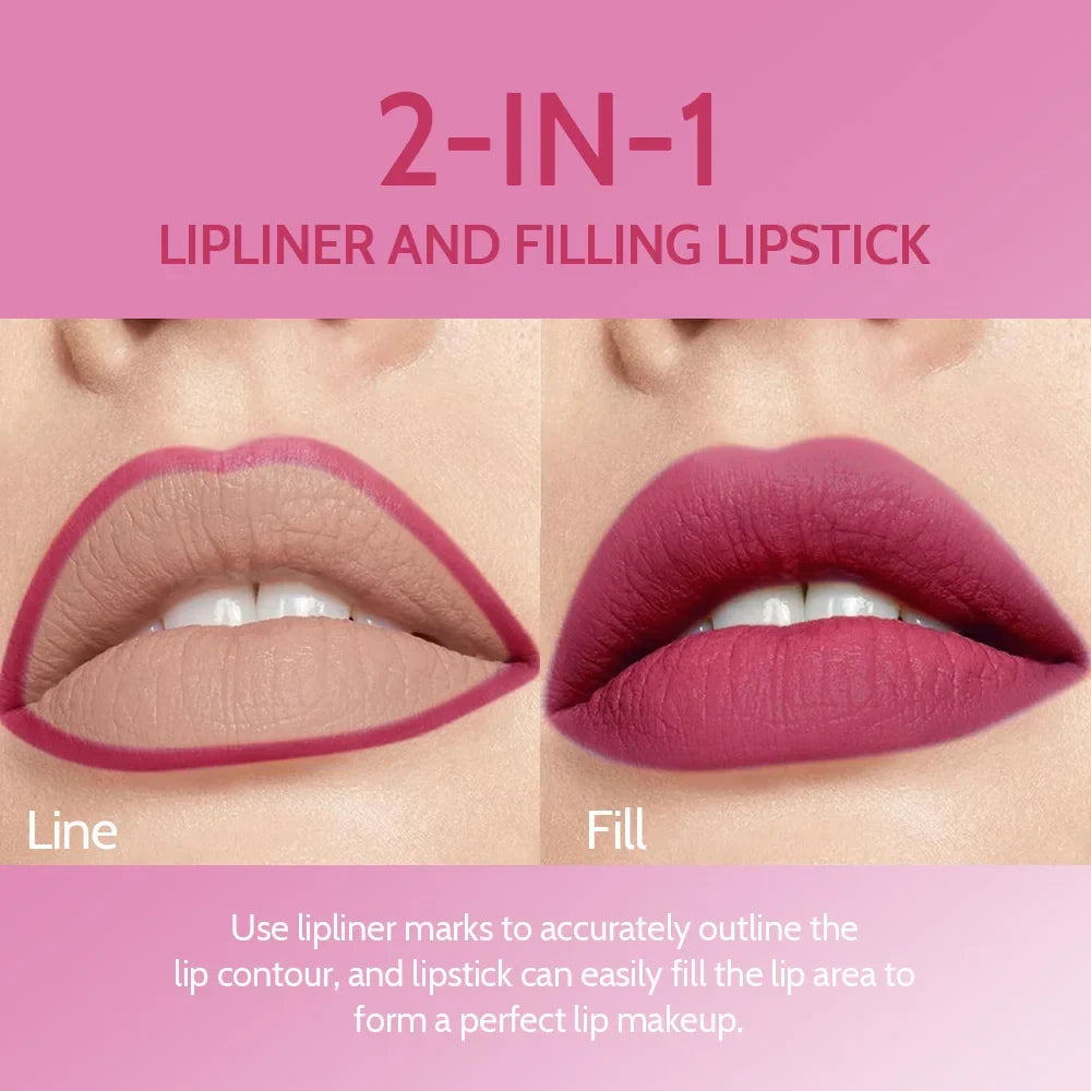 Rave Lady 2 IN 1 Matte Lipstick Lipliner Pencil 6 Color Christmas Gift Waterproof Lipstick Sexy Red Long Lasting Lipliner Makeup