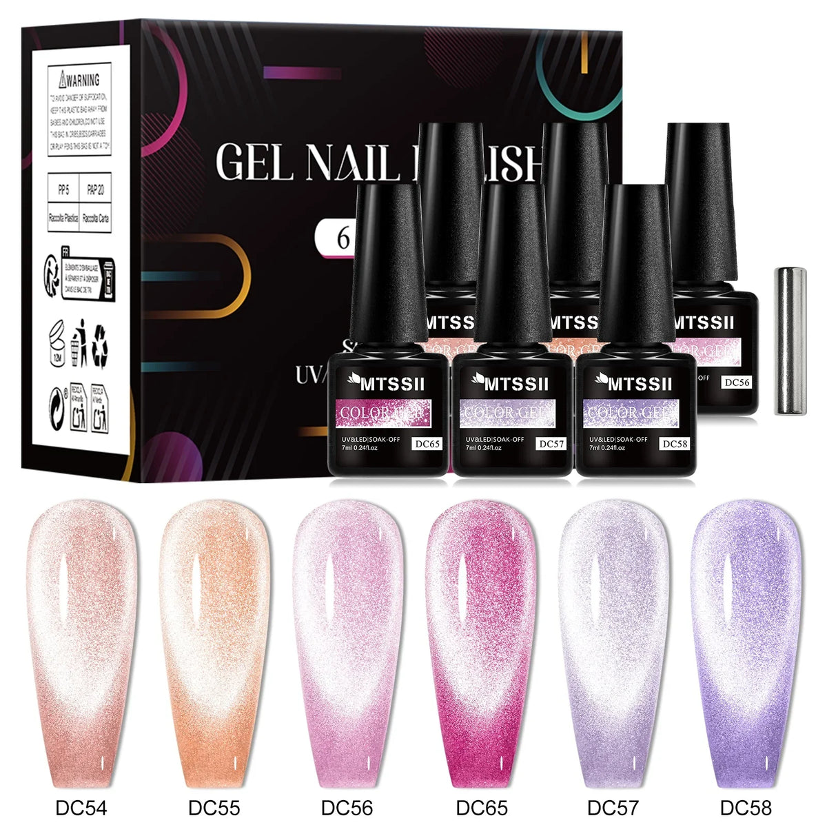 7pcs Shiny Cat Magnetic Gel Nail Polish Set With Magnetic Rod Pink Colorful Semi Permanent Soak Off UV Gel Varnish Nail Supplies
