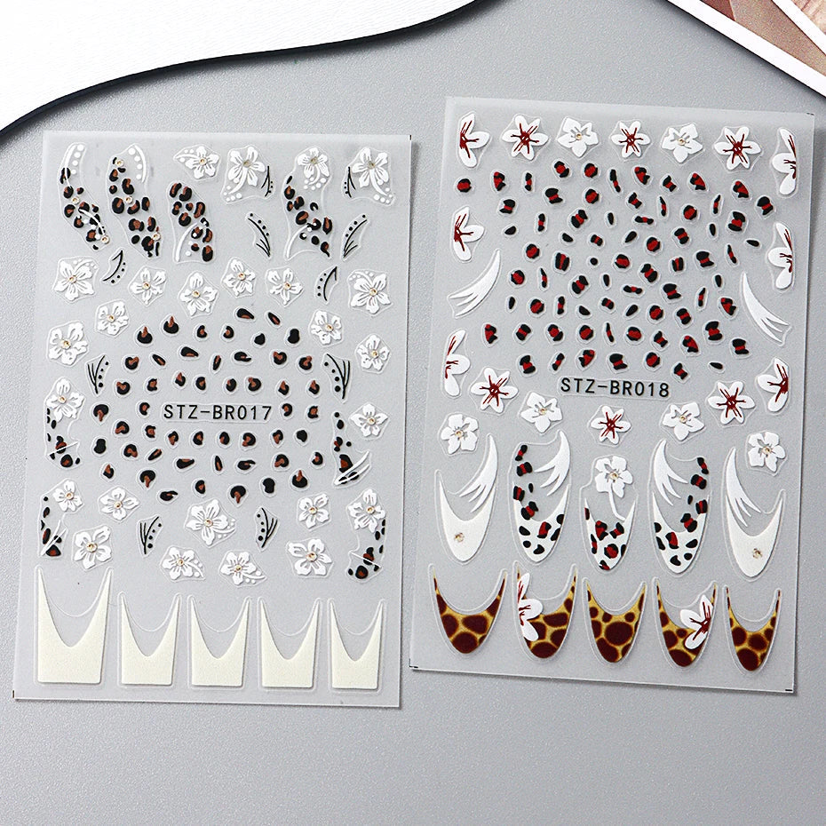Cheetah French Nails Stickers Flowers Leopard Self-Adhesive Decals Holographic Slider Manicure Art Supplies And Decorations