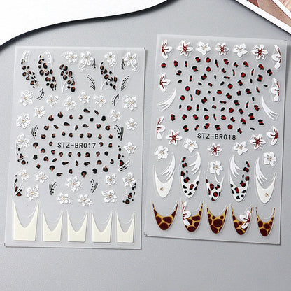 Cheetah French Nails Stickers Flowers Leopard Self-Adhesive Decals Holographic Slider Manicure Art Supplies And Decorations