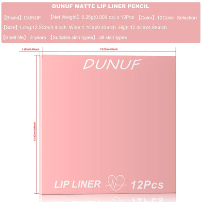 Matte Lip Liner Pencil Set 12 Colors Lip Contour Lipstick Waterproof Non-transfer Highly Pigmented Nude-pink Daily&Party Makeup
