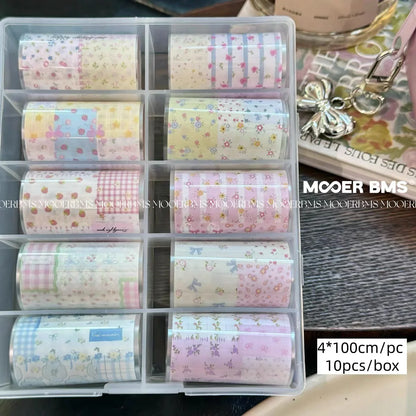10Rolls Plaid Thousand-Bird Bow  Stars Nail Foils Transfer Paper  Nail Art Stickers  Manicure Set Decal  Nails Decoration
