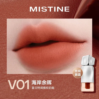Mistine Lipstick Nude Long Wear Lip Creamy Korean Makeup Matte Lip Glaze Mirror Gloss Lip Jelly Long Lasting 2.9g
