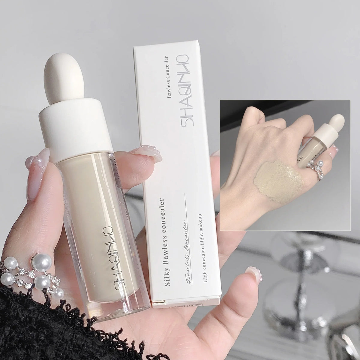 Flawless Finish Liquid Concealer Full Coverage for Blemishes Dark Circles & Freckles Smooth Application Long-Lasting,