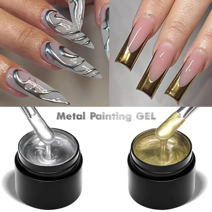 Mtssii 8ml Metallic Painting Nail Gel Polish Gold Silver Creative Elastic Nail Gel for PaintingDrawing Magic Mirror Gel Varnish