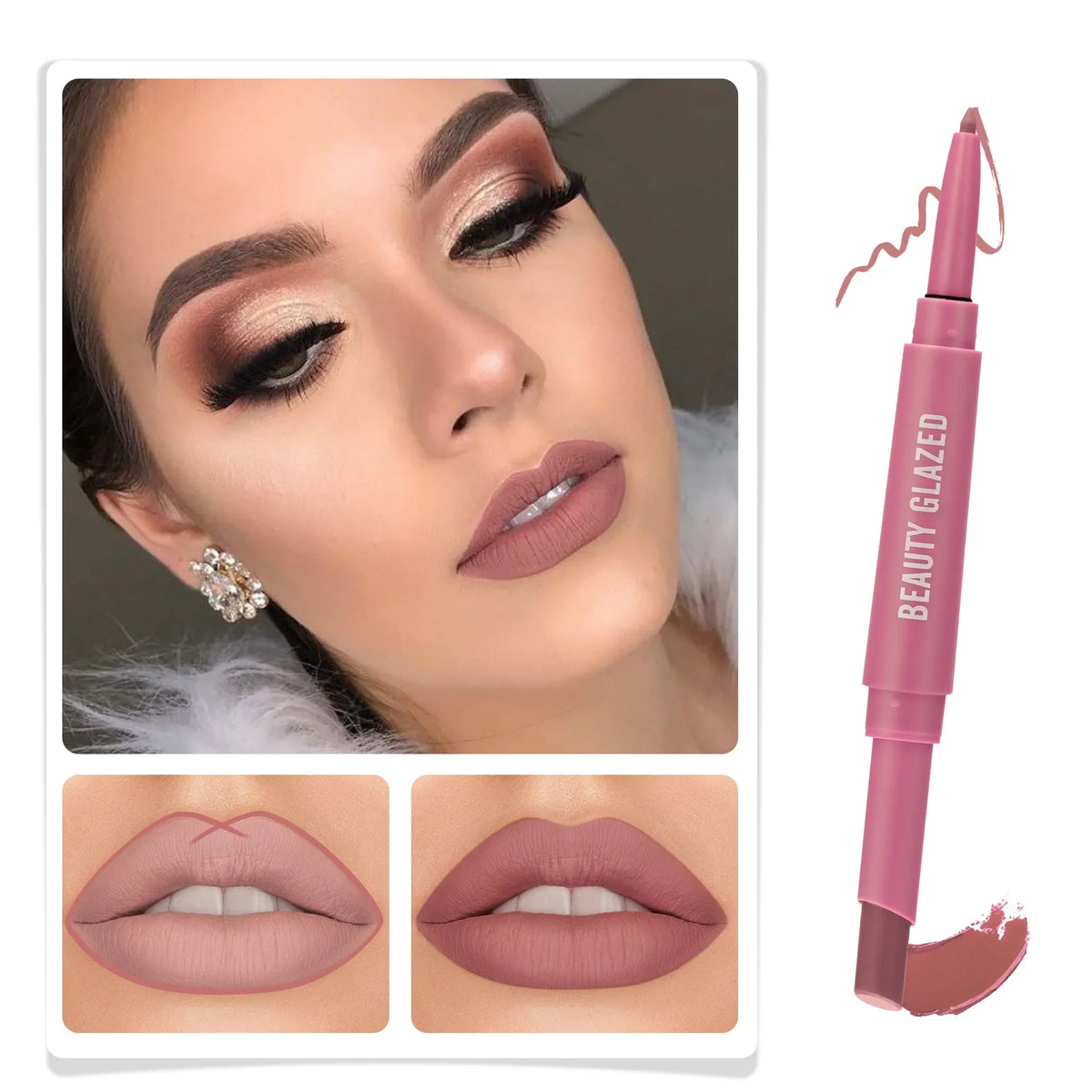 Lip Liner And Lipstick Pen, 2-in-1 Double-headed Lipstick Set , Waterproof Long Lasting Matte Lipstick Gift, Suitable For Daily