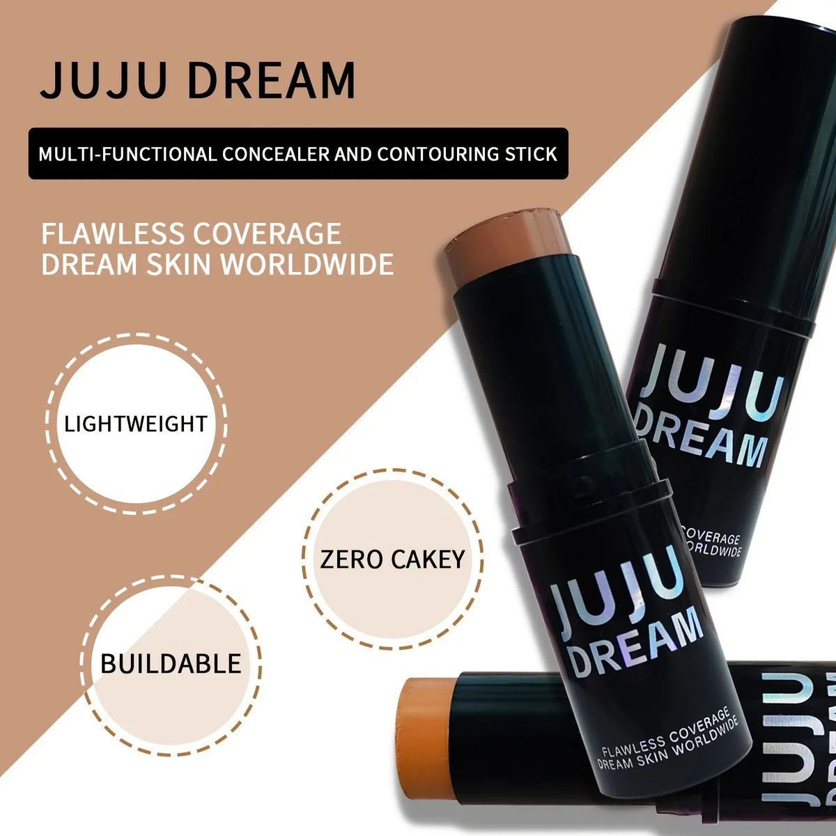 Contour & Concealer Stick - Creamy Waterproof Face Bronzer & Highlighter, Non-Greasy Long-Lasting Buildable Coverage