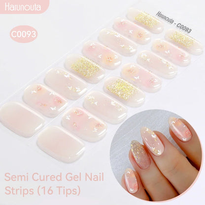 Gradient Auroras Semi Cured Gel Nail Strips Sparkly Shinning DIY Gel Polish Stickers for Nails Works with UV/LED Nail Lamps