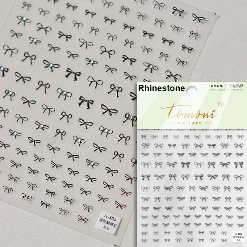 French Leopard Print Bowknot Lace Ribbon Rhinestone Pearl Bow Tie Simple White Black Nail Art Stickers Decoration Manicure Decal