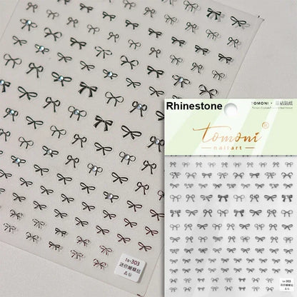 French Leopard Print Bowknot Lace Ribbon Rhinestone Pearl Bow Tie Simple White Black Nail Art Stickers Decoration Manicure Decal