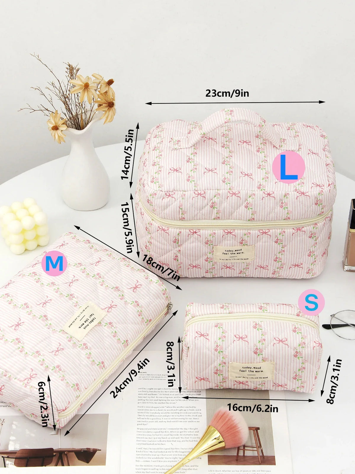 1pcs Cute Quilted Cotton Makeup Bag Women Zipper Cosmetic Organizer Cloth Handbag Box Shape Portable Toiletry Case for Girls