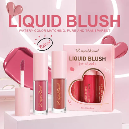 Three-Piece Set of Matte Liquid Blush, Natural Highlighter, Long-Lasting Blush, Delicate Color, Clear and Light Blush