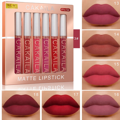 CAKAILA 6-Color Lip Gloss Lipstick Set Liquid Matte Velvet Matte Women's Makeup Long-lasting Waterproof Non-stick Cup Non-fade