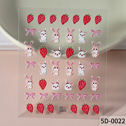 1Pcs 5D Lovely Panda Nail Stickers Cartoon Rabbit/Flower/Animal Self Adhesive Nail Art Decals Y2K Manicure Decorations Sliders *